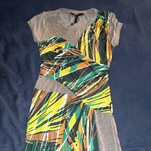 BCBGMaxAzria Gray and Green Asymmetrical Dress